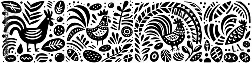 Hand‑Drawn Rooster Illustration, Tribal Farm Folk Art Pattern Vector for Countryside and Morning Adventure Themes Design
