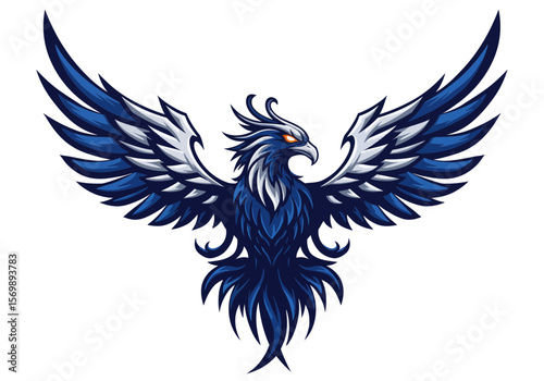 Blue Phoenix Vector Logo | Majestic Mythical Fire Bird with Wings Spread | Fierce Eagle-Inspired Mascot Art for Gaming, Branding, Tattoos & Fantasy Themes