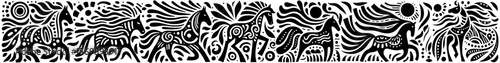Hand‑Drawn Quarter Horse Illustration, Tribal Western Folk Art Pattern Vector for Ranch and Countryside Adventure Themes Design
