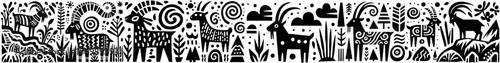 Hand‑Drawn Alpine Goat Illustration, Tribal Mountain Folk Art Pattern Vector for Wildlife and Countryside Adventure Themes Design