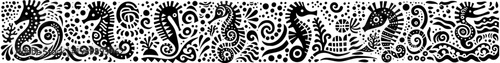 Hand‑Drawn Seahorse Illustration, Tribal Ocean Folk Art Pattern Vector for Marine and Coastal Adventure Themes Design