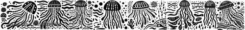 Hand‑Drawn Jellyfish Illustration, Tribal Ocean Folk Art Pattern Vector for Marine and Underwater Adventure Themes Design