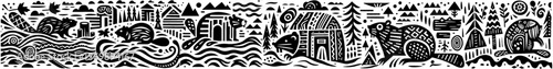 Hand‑Drawn Beaver Illustration, Tribal River Folk Art Pattern Vector for Wildlife and Forest Adventure Themes Design