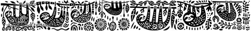 Hand‑Drawn Sloth Illustration, Tribal Rainforest Folk Art Pattern Vector for Wildlife and Jungle Adventure Themes Design