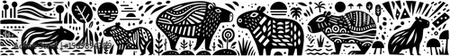 Hand‑Drawn Capybara Illustration, Tribal Animal Folk Art Pattern Vector for Wildlife and Nature-Inspired Theme Designs