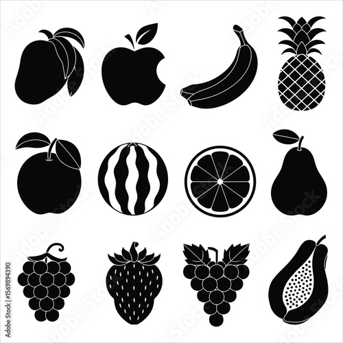 Mango apple banana pineapple pear watermelon orange strawberry papaya grapes vector