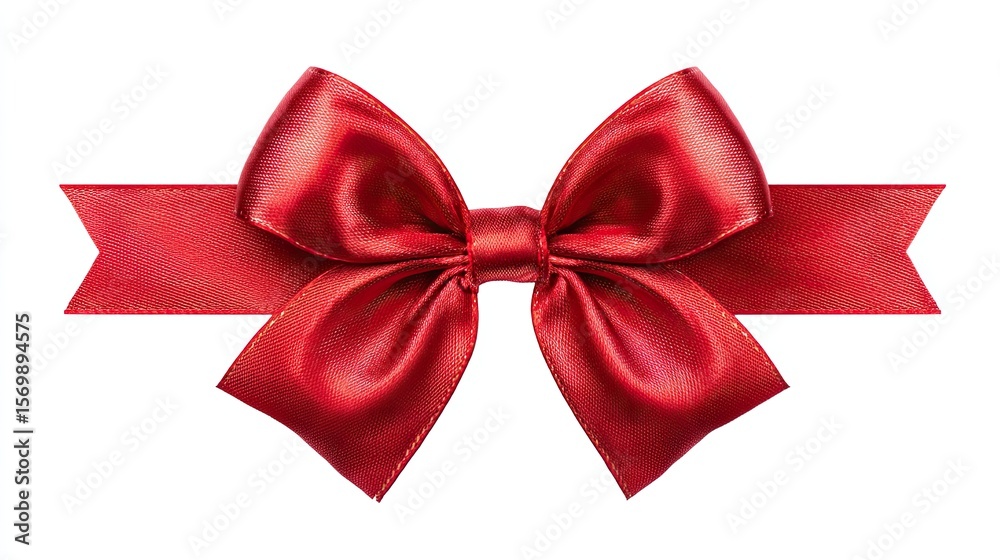 Fototapeta premium Red satin bow with ribbon isolated on white background, festive decorative element for gift and design use
