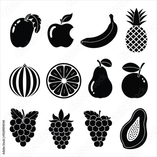 Mango apple banana pineapple watermelon orange pear plum grapes papaya vector
