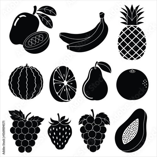 Mango bananas pineapple watermelon orange pear grapes strawberry papaya vector