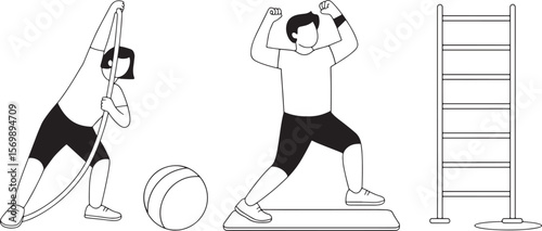Dynamic Person Exercising with a Ball: Fitness Workout Vector Illustration with Movement.