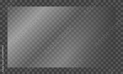 Clear, shiny acrylic sheet. Transparent plastic panel. Realistic glare and reflection on a see-through surface. Ideal for showcasing objects or designs.
