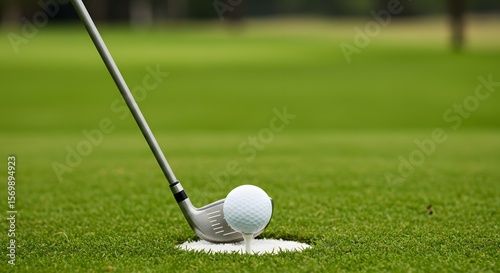 Golf club shaft poised near tee mark