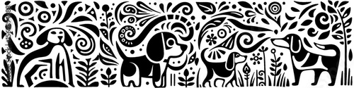Hand‑Drawn Dachshund Illustration, Tribal Playful Folk Art Pattern Vector for Pet and Home Life Theme Designs