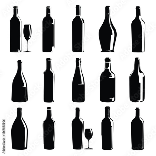 wine bottle silhouette set, Black & White silhouette set 