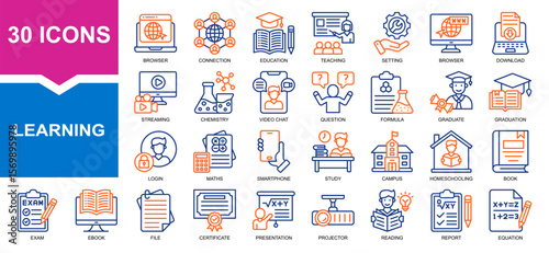 Vector set of learning color collection. Containing teaching. study, graduation, question, homeschooling