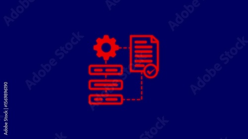 Data processing workflow illustrated with red icons against a deep blue background