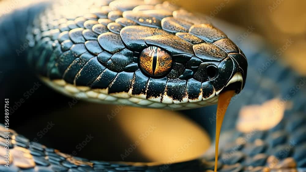 Close-up on the head of a snake with scales, skin detail macro Close-up on the head of a snake with scales, skin detail macro