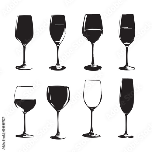 wine glass silhouette set, Black & White silhouette set 