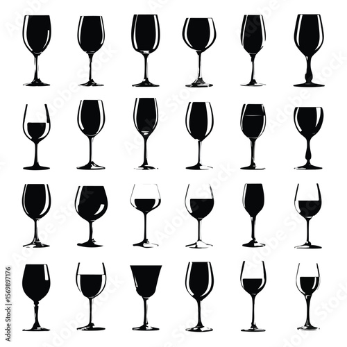 wine glass silhouette set, Black & White silhouette set 