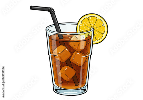 Refreshing Iced Tea Vector Illustration | Cold Beverage with Lemon and Ice Cubes | Summer Drink Clipart for Cafes, Menus, Stickers, and Packaging Design