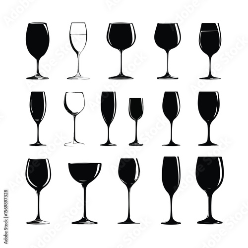 wine glass silhouette set, Black & White silhouette set 