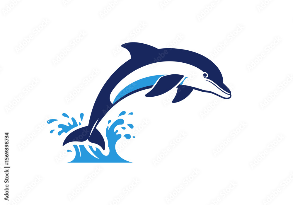 Obraz premium Jumping Dolphin Vector Logo | Playful Marine Animal Design | Ocean Mascot Art for Kids, Aquatic Branding, T-Shirts, Stickers, and Sea-Themed Projects
