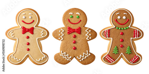 Three Gingerbread Men Cookies, Christmas Design, Isolated on Transparent Background, Christmas cookies, gingerbread man, holiday baking
