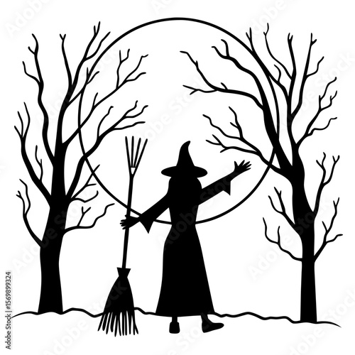 Witch Moonlight Silhouette Art