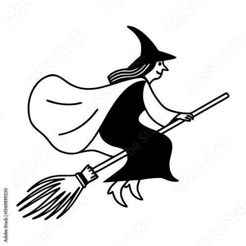 Flying Witch Broom Silhouette