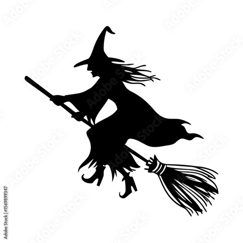 Flying Witch Broom Silhouette