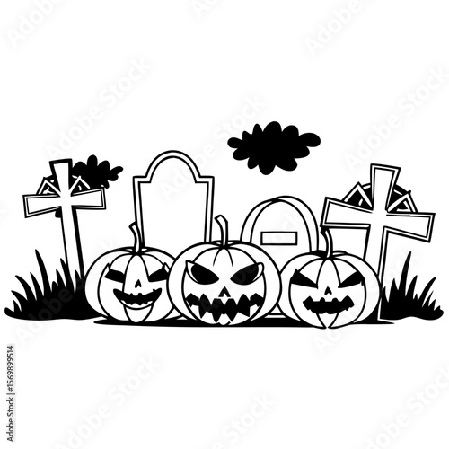 Spooky Halloween Graveyard with Jack-o'-Lantern Silhouette