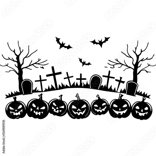 Spooky Halloween Graveyard with Jack-o'-Lantern Silhouette