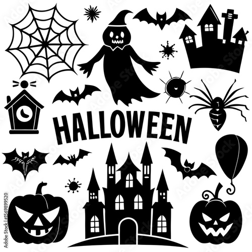 Spooky Halloween Haunted House with Spiderweb Silhouette