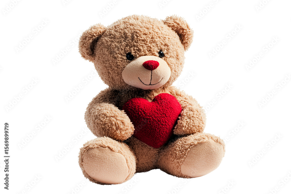 Fototapeta premium Adorable teddy bear holding heart, isolated on transparent PNG, Valentine's Day.