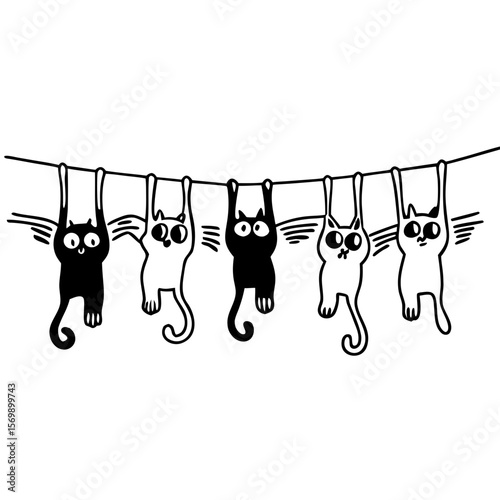 Playful Cat Kitten Silhouette Cartoon Wall Sticker Art