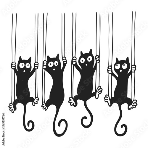 Playful Cat Kitten Silhouette Cartoon Wall Sticker Art