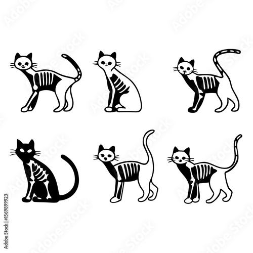 Spooky Cat Skeleton Silhouette Art