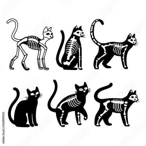 Spooky Cat Skeleton Silhouette Art