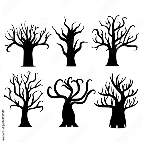 Spooky Twisted Tree Silhouette Art