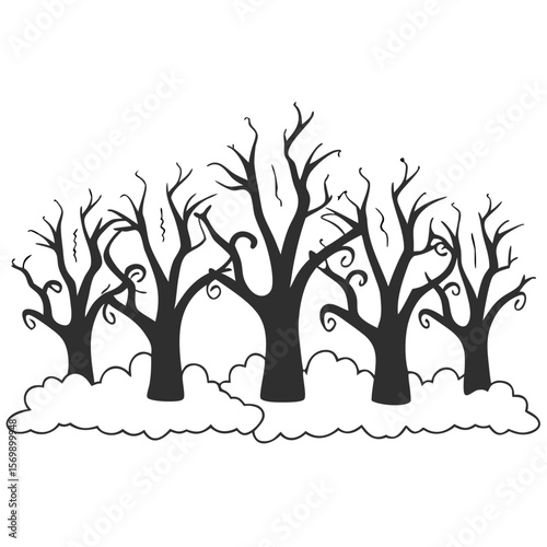 Spooky Twisted Tree Silhouette Art