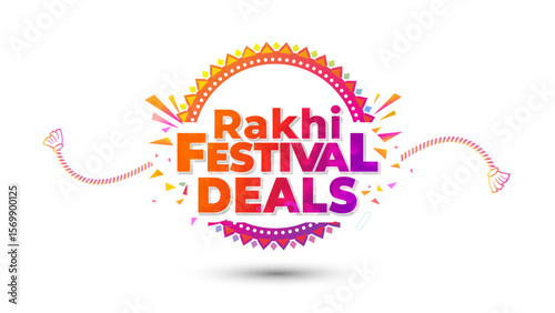 Happy Rakhi or Raksha Bandhan. Rakhi festival deals, offers logo unit and sales promotion discount concept.