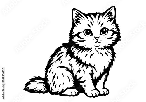 "Adorable Kitten Line Art – Black and White Cute Cat Drawing, Sweet Baby Pet Illustration for Coloring Pages, Stickers, Tattoos, Prints, and Designs"