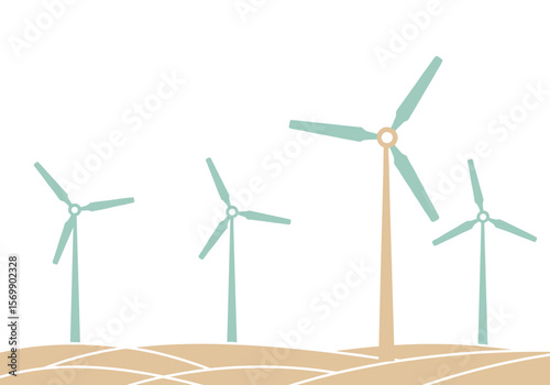 Wind turbines in minimal design against a white background  
