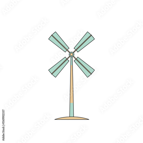 Simple wind turbine illustration in pastel colors on white background  