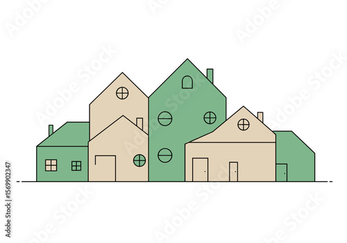 Colorful abstract houses in minimalist style with soft lines  
