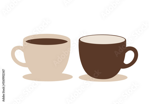 Two coffee cups in minimalist style with neutral colors  