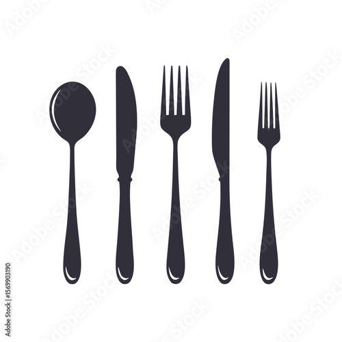 Dark Gray Cutlery Silhouettes Isolated On White silverware spoon