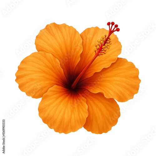 Vibrant Orange Hibiscus Flower Isolated on White Background