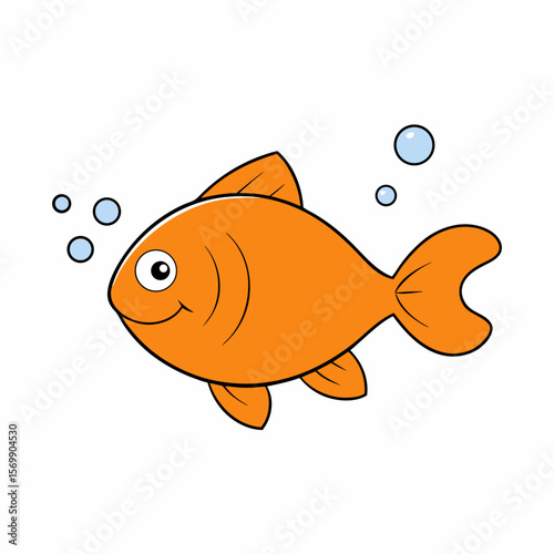 Orange Fish Swimming with Bubbles and Joyful Grin