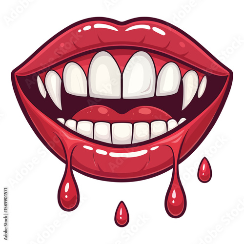 Vector illustration of a woman's red lips with an open mouth and tongue, perfect for dental and beauty designs